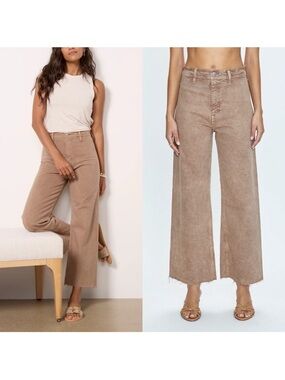 Evereve Pistola Penny Crop Raw Wide Leg Cashew Jeans